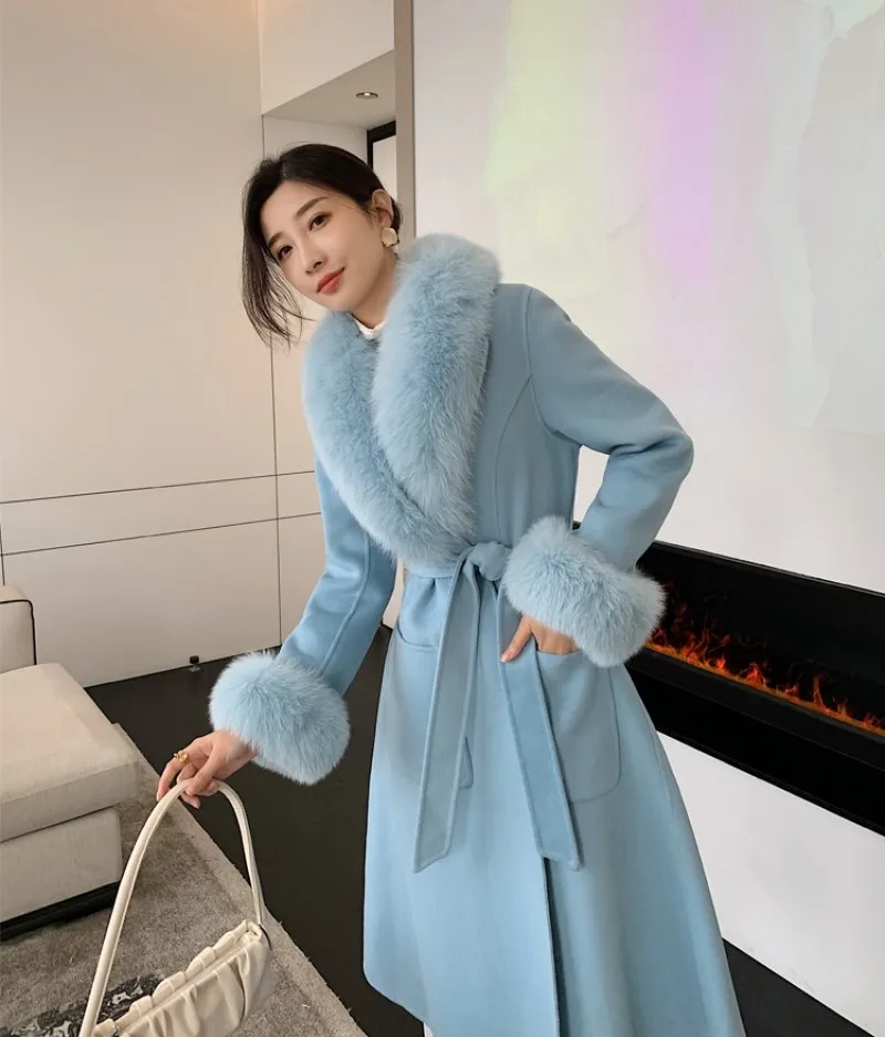 Классический офисный женский шерстяной блендер с манжетами шалевым воротником