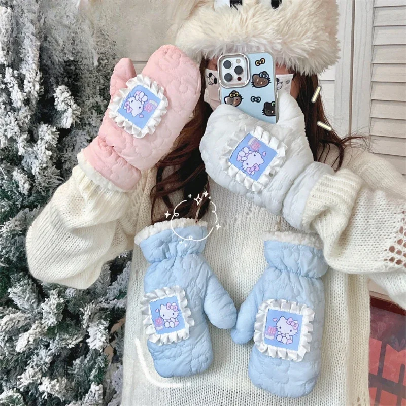 

Аниме Sanrio Kawaii HelloKitty перчатка уличная плюшевая защита от холода Удобная теплая перчатка Студенческая мультяшная милая девочка Рождественский подарок
