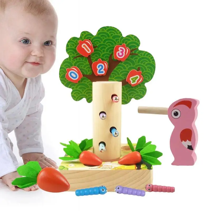 

Montessori Woodpecker Bugs Catch and Feed Magnetic Toy 3 In 1 Fine Motor Skills Sensory Feeding Preschool Learning Game for Kids