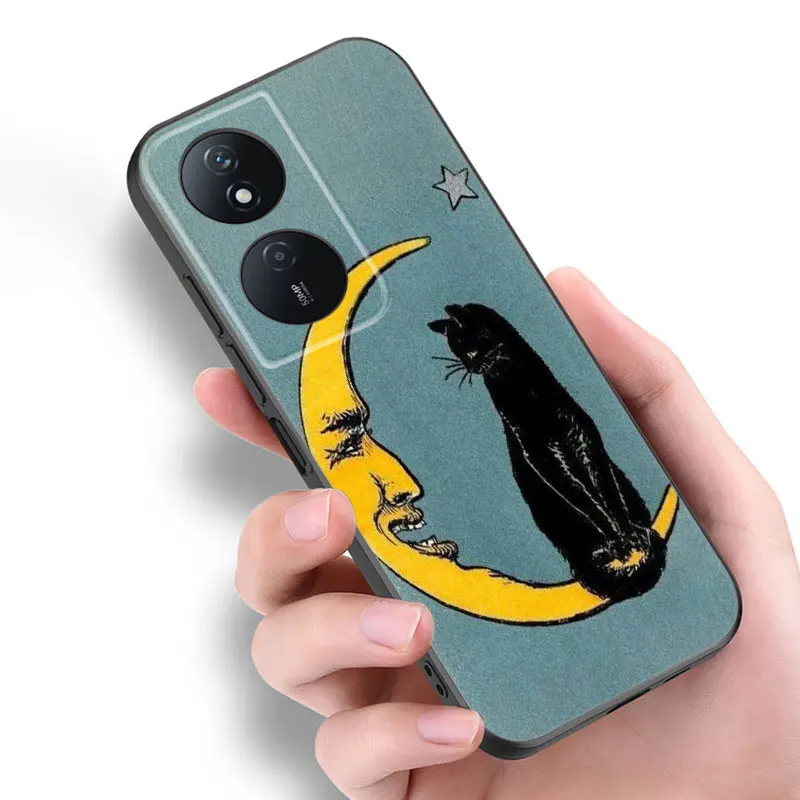 Черный телефон с ведьмами Moon Cat загадочный для Honor 9 50 SE 90 Lite 20 Y7 Pro Y6 Y9 Prime 9i 9X X7 X7A X8 X8A