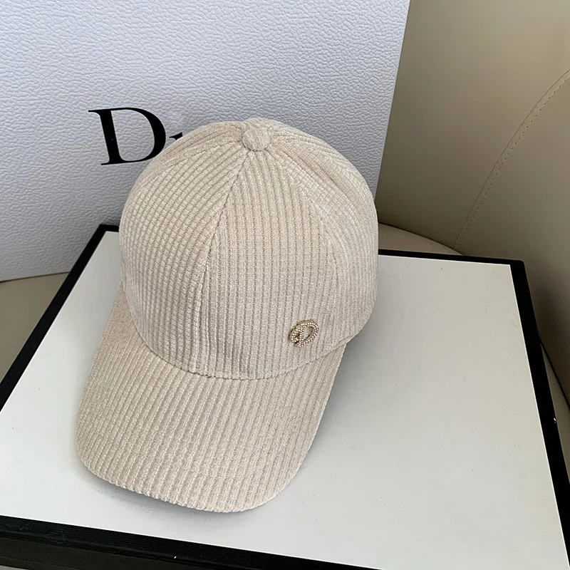 

Вельветовые шапки в виде букв D со стразами, осень и зима, корейская мода, универсальные изогнутые шапки для молодежи