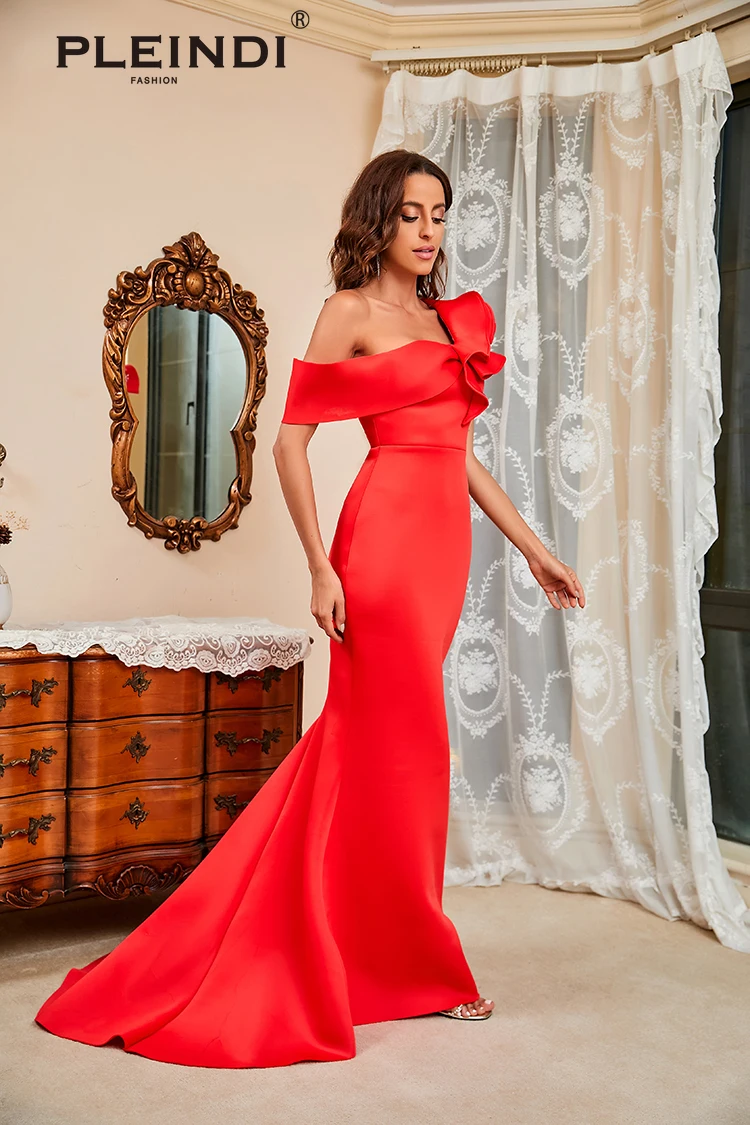 PLEINDI Simple Evening Dresses Chiffon Off the Shoulder Mermaid Backless Floor Length 2022 New of Elegant Women Prom Dress
