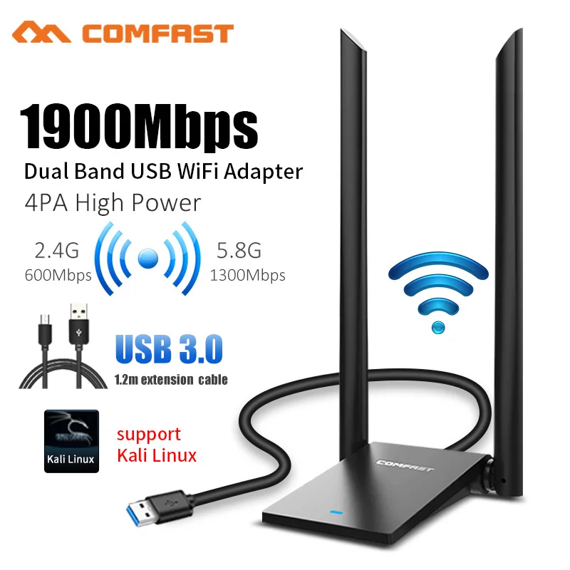 RTL8814AU 802.11AC 1900 Мбит/с USB3.0 беспроводной WiFi адаптер 2x6dBi антенна для Win7/8/10/11 Kali Linux