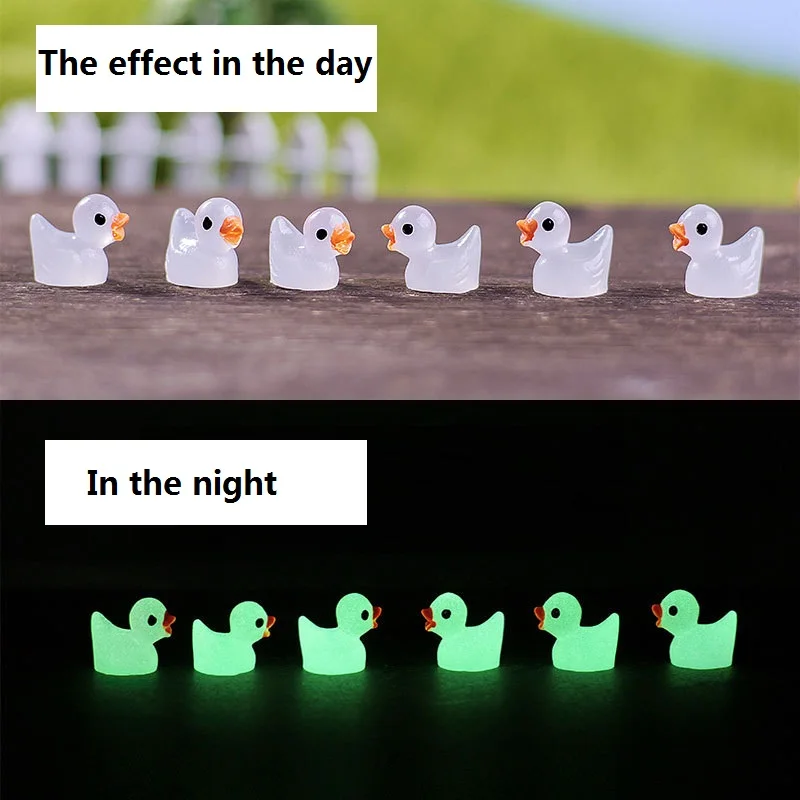 50PCS Cute Mini Luminous Resin Ducks Ornament Glow In The Dark Miniature Figures Tiny Duck Micro Landscape Dollhouse Decoration