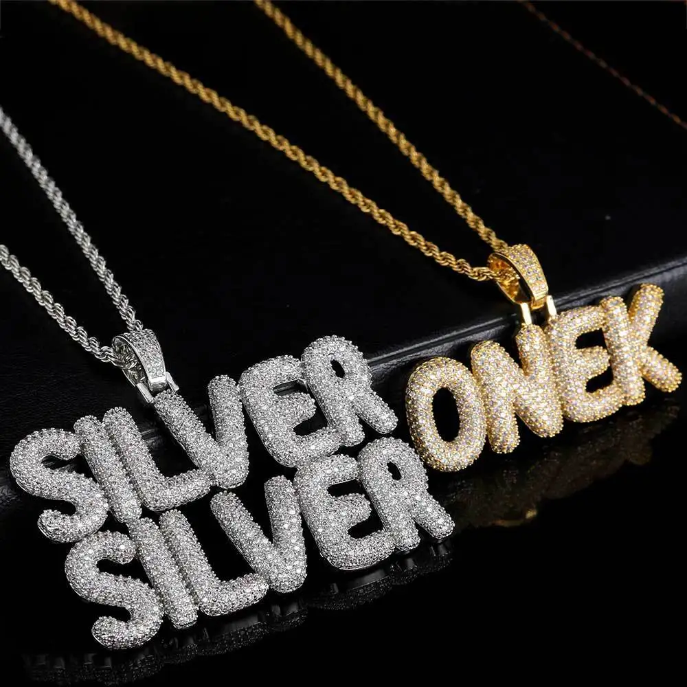 TopBling Hip Hop A-Z Custom Pendant Necklace Charm Bubble Letter 18K Real Gold Plated Jewelry