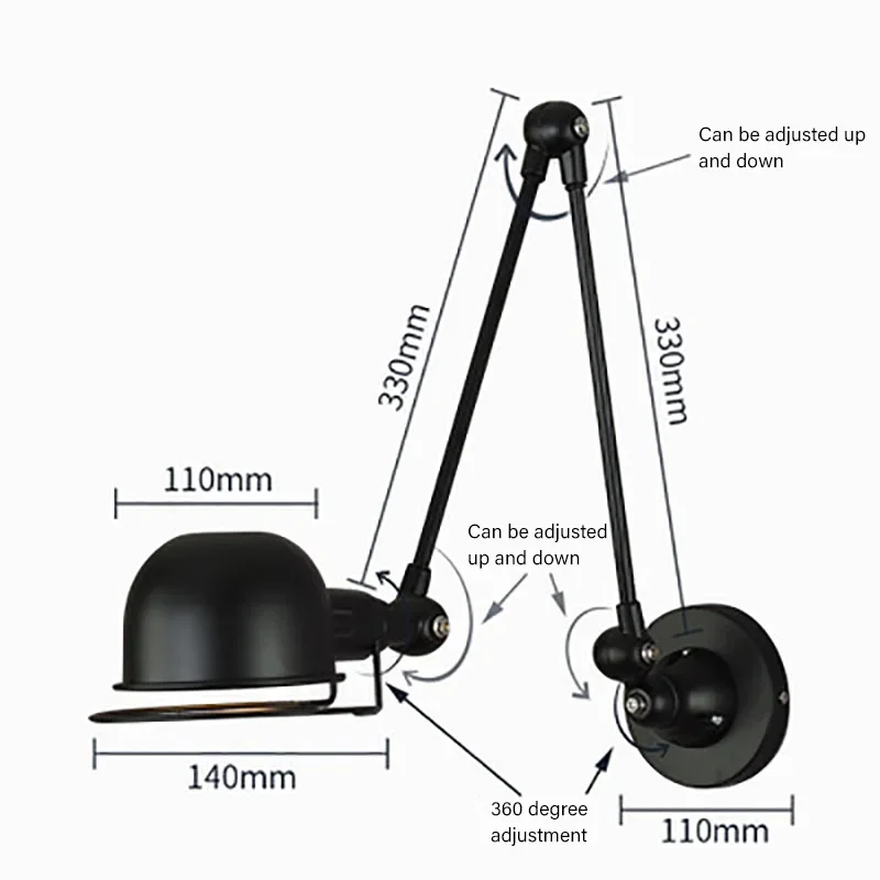 Американский ретро черный светодиодный настенный светильник регулируемый для