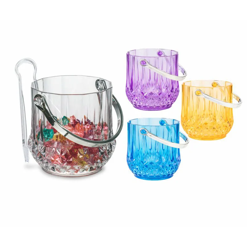 

1000ML PS Plastic Portable Transparent Ice Bucket Small Bucket With Ice Clip