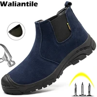 waliantile cow suede safety boots men industrial welding protective work boots shoes outdoor puncture proof construction boots
