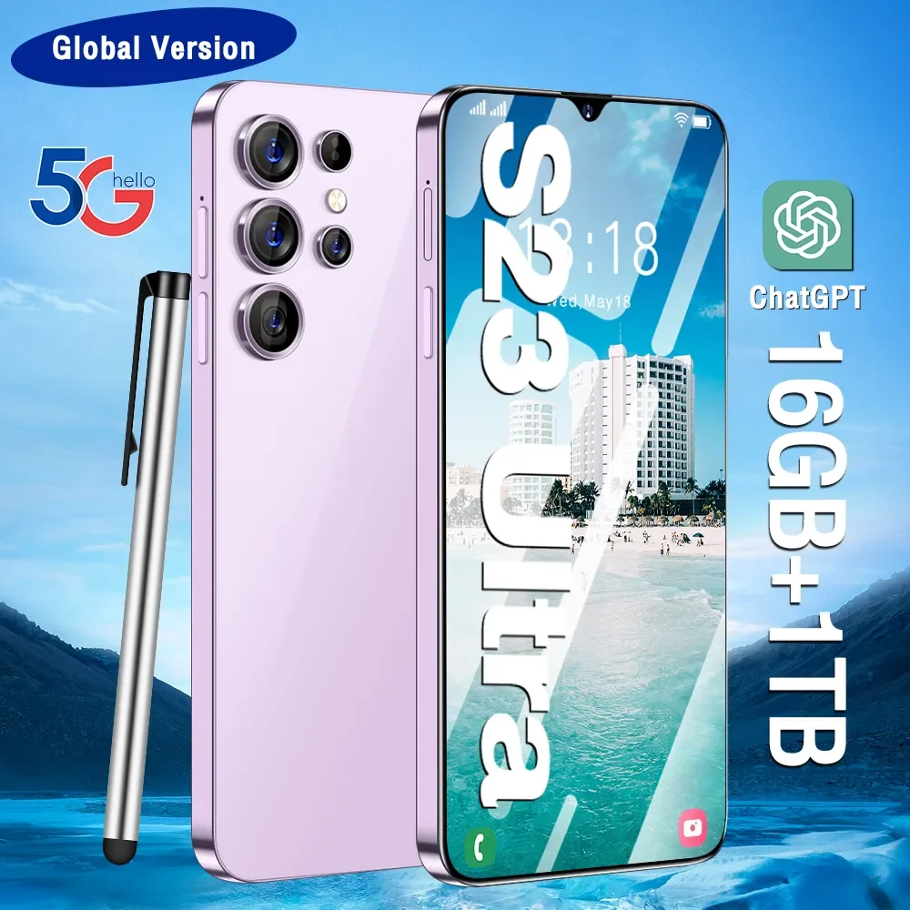 

Cellphones S23 Ultra Smartphone 5G 4G 6.8 HD Full Screen 16GB+1TB Dual Sim Smart Mobile Phones Android Cell Phone Global Version