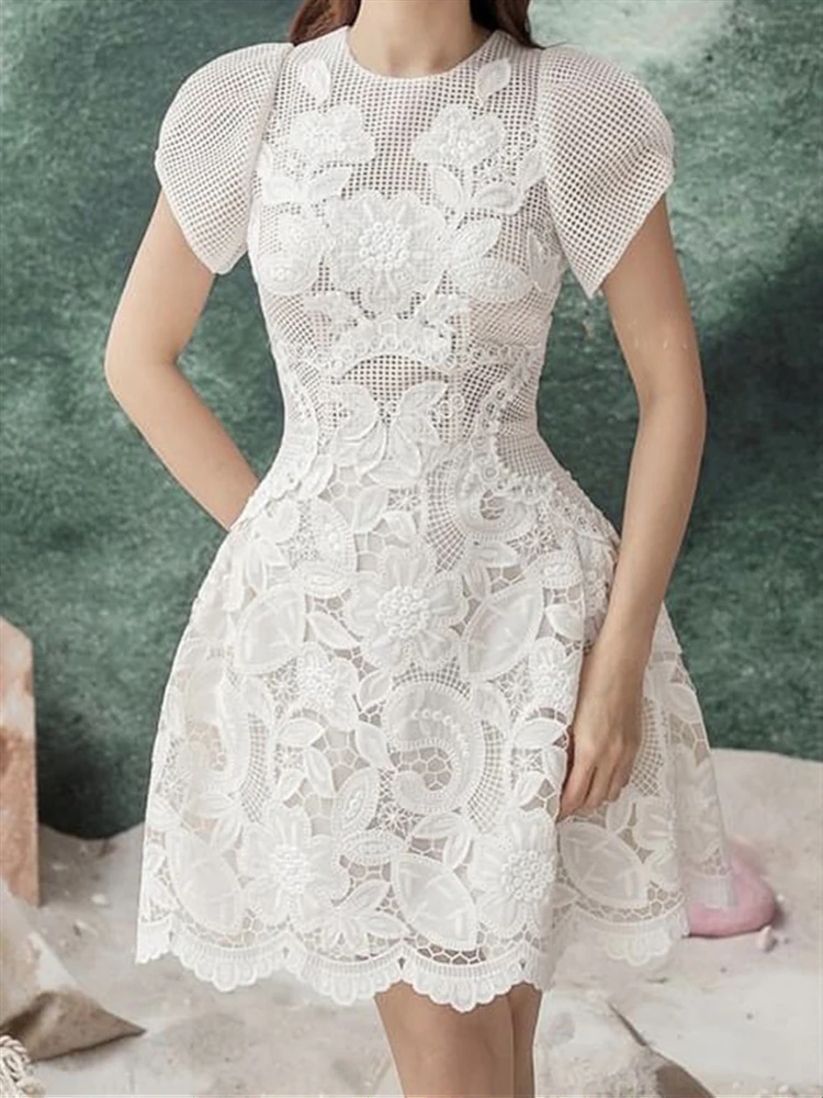 

Женское ТРАПЕЦИЕВИДНОЕ ПЛАТЬЕ с цветочным принтом, кружевное однотонное белое винтажное платье с коротким рукавом и вышивкой в стиле бохо на лето, 2022