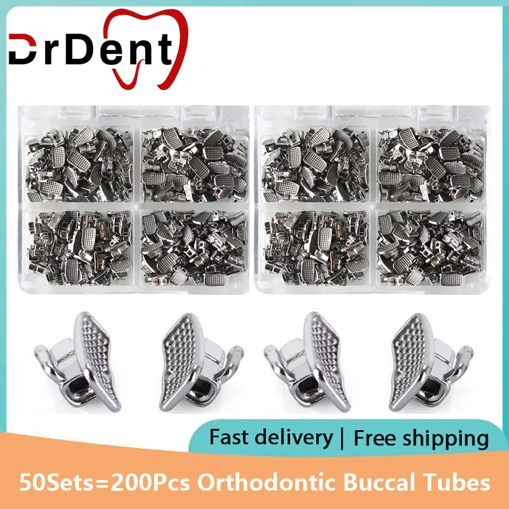 

50Sets=200Pcs Dental Orthodontic Buccal Tubes 1st Molar Bondable Monoblock Non-Convertible Single Roth MBT 0.022