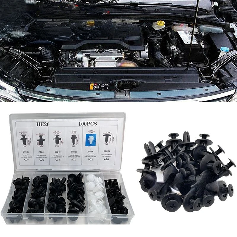 

100pcs/Set 6 Type Auto Fastener Clip Mixed Car Body Push Retainer Pin Rivet Bumper Clips Universal Interior Door Trim Panel Kit