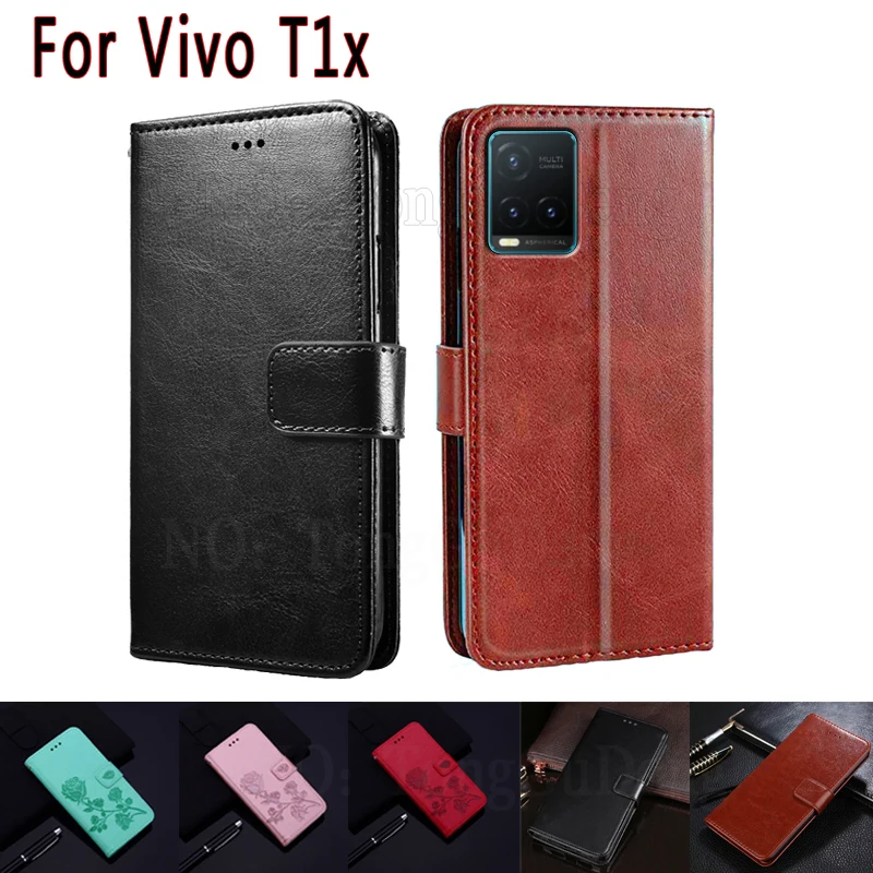 

Чехол-книжка для Vivo T1x 4G, кожаный бумажник с магнитной застежкой и подставкой для телефона, чехол-книжка для Vivo T 1X, чехлы на застежке