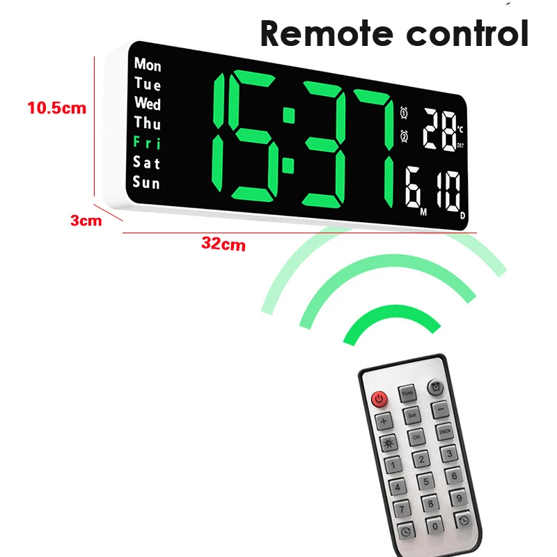 Digital Wall Clock Large Alarm Clock Remote Control Date Week Temperature Clock Dual Alarms LED Display Clock Living Room Dec images - 6