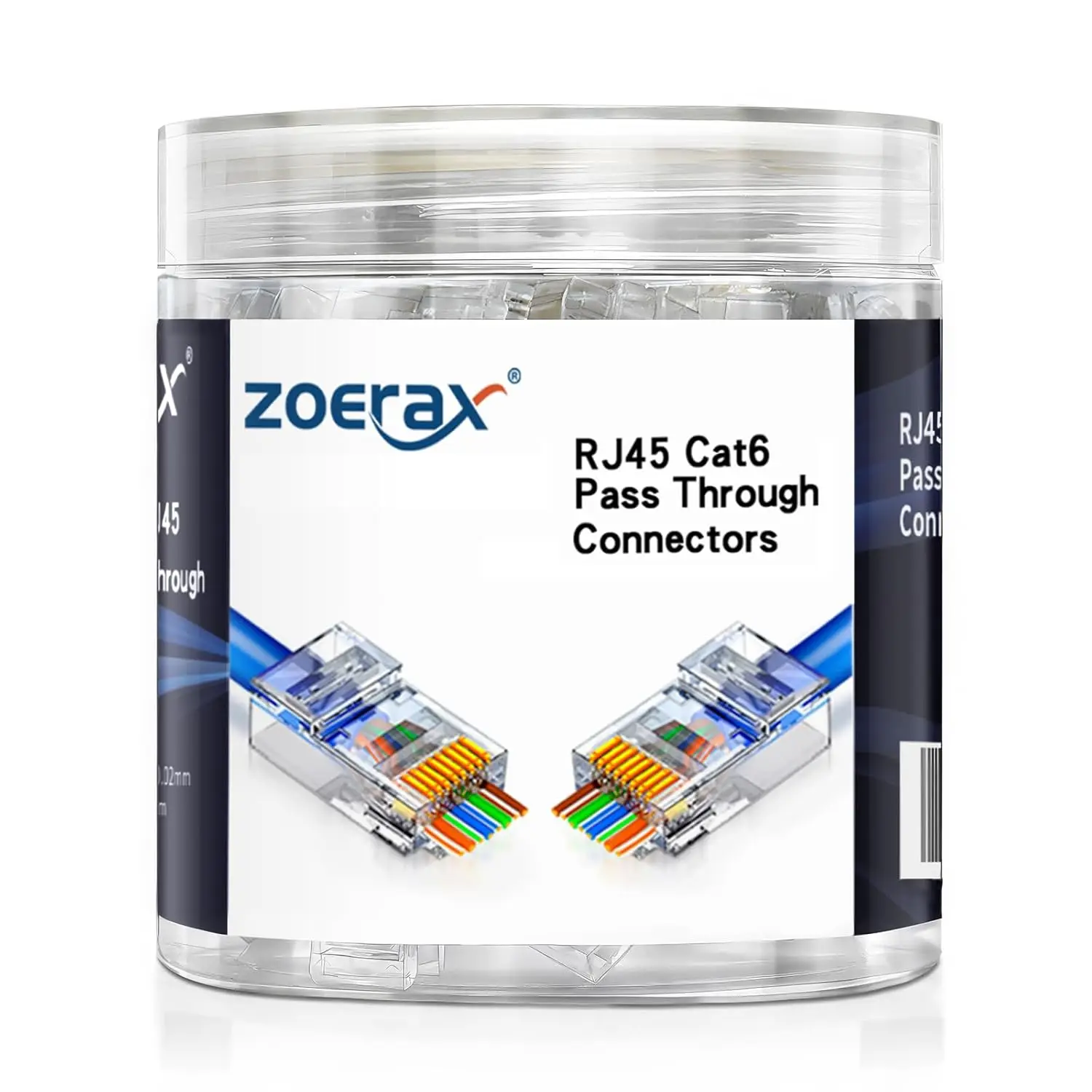 Фото ZOERAX, 100 шт., сквозной разъем RJ45 Cat6, модульные вилки RJ45 для твердого или многожильного кабеля UTP №1
