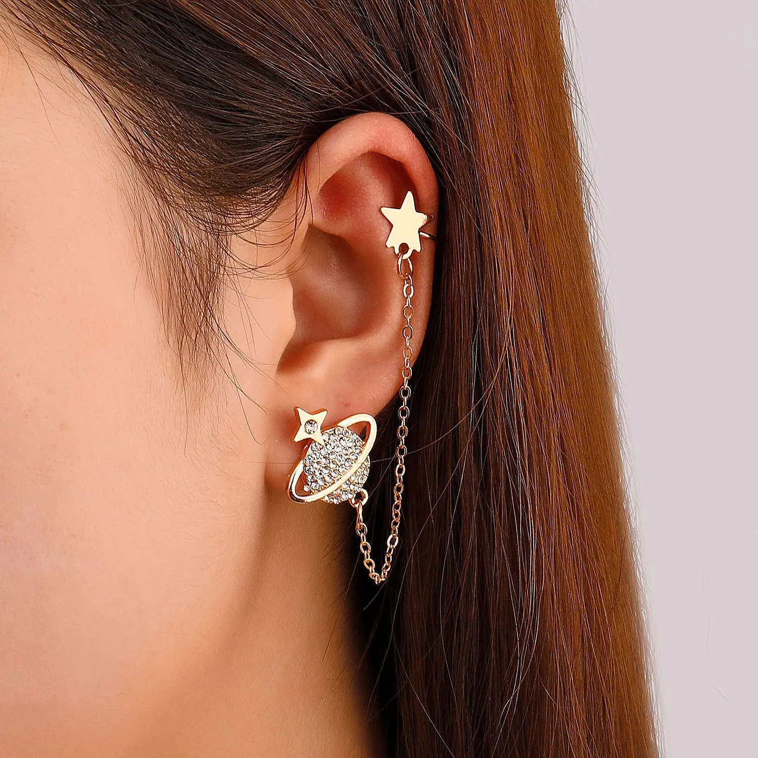 

Planet Tassel Chain Ear Clip on Earrings for Women Piercing Long Earring Ear Cuff Aesthetic Jewelry aretes de mujer modernos