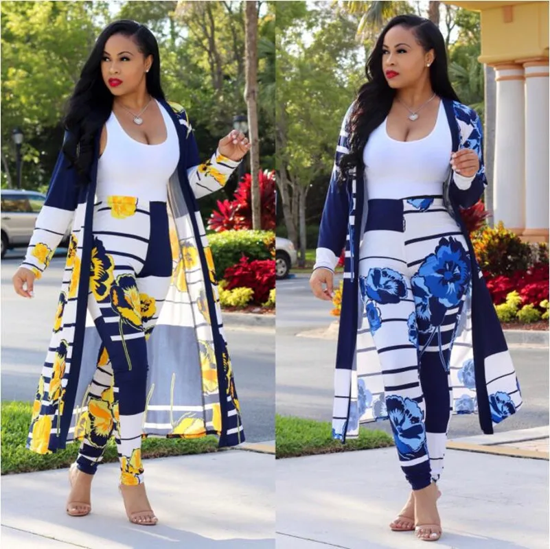 

24Color Sexy Spring Women print long sleeve cardigan pants summer two piece set long cardigan pants 2 piece set summer suits 4XL
