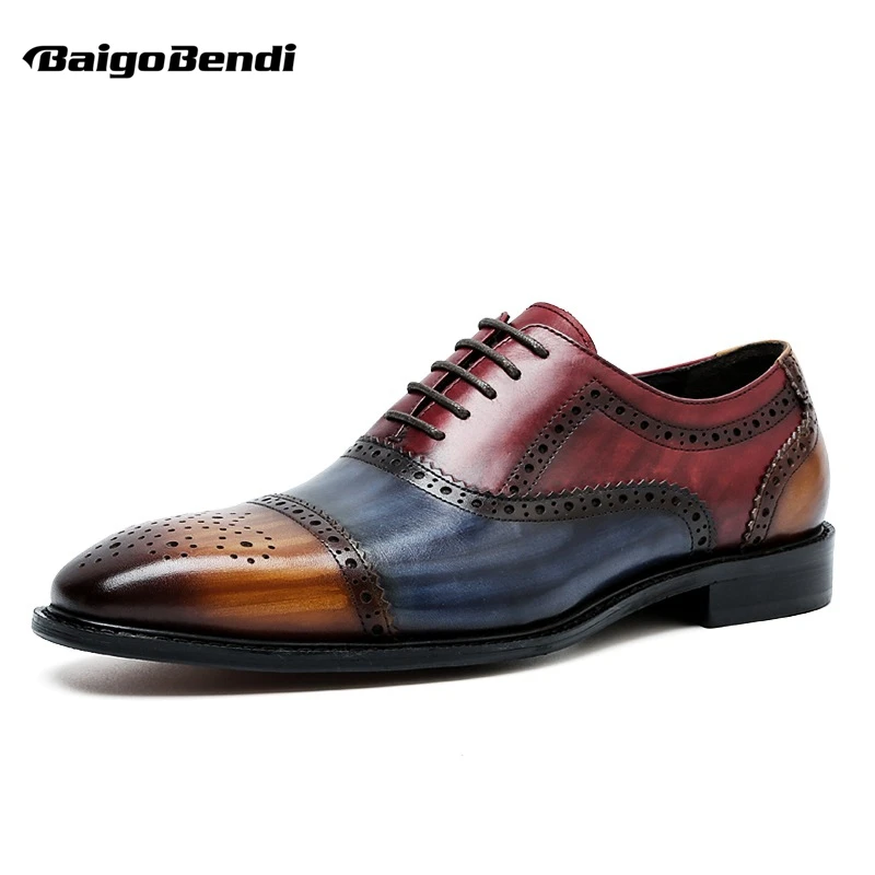 

Royal Noble Male Luxury Mixed Colors Brogue Shoes Men's Carved Genuine Leather Hight-end Wedding Groom Handmade British Oxfords