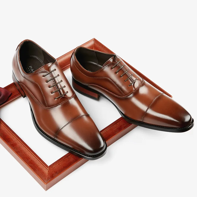 

STLLTS New Fashion Leather Business Shoes Men's Three-joint Dress Shoes Pointed Toe Office Wedding Oxford Shoes Wooden Roots