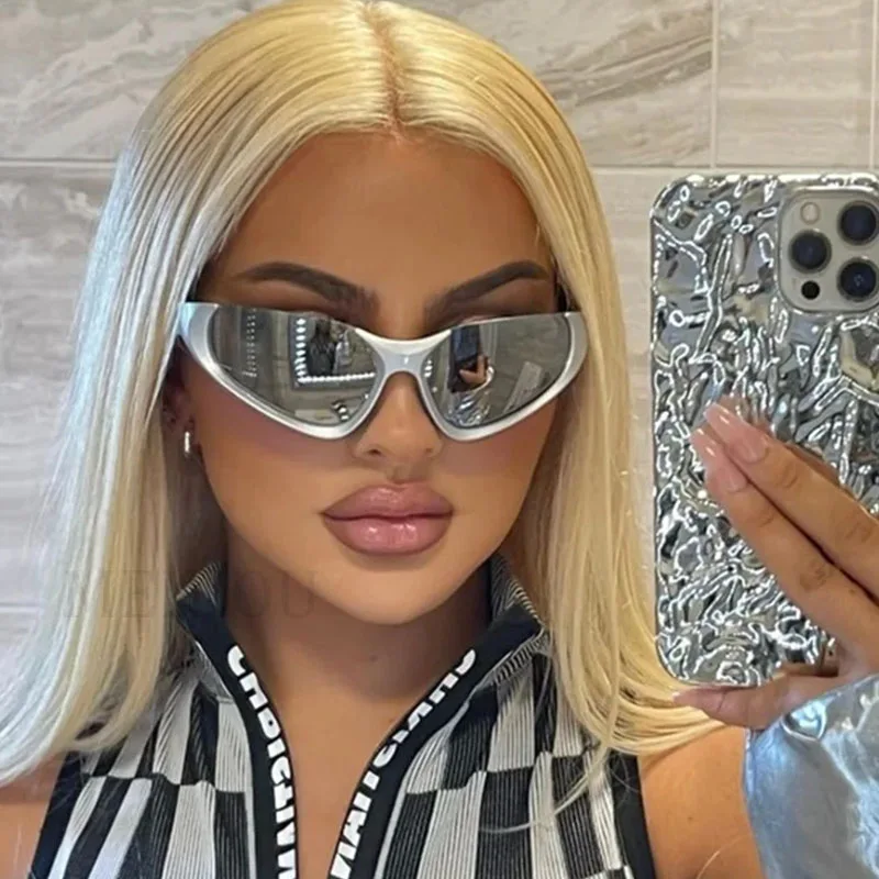 

Солнечные очки y2k в стиле панк для мужчин и женщин, зеркальные солнцезащитные аксессуары для защиты глаз, в полуободковой оправе