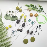 fashion green series earrings for women resin wood geometric summer jewelry round orange ear clip long tassel drop earrings