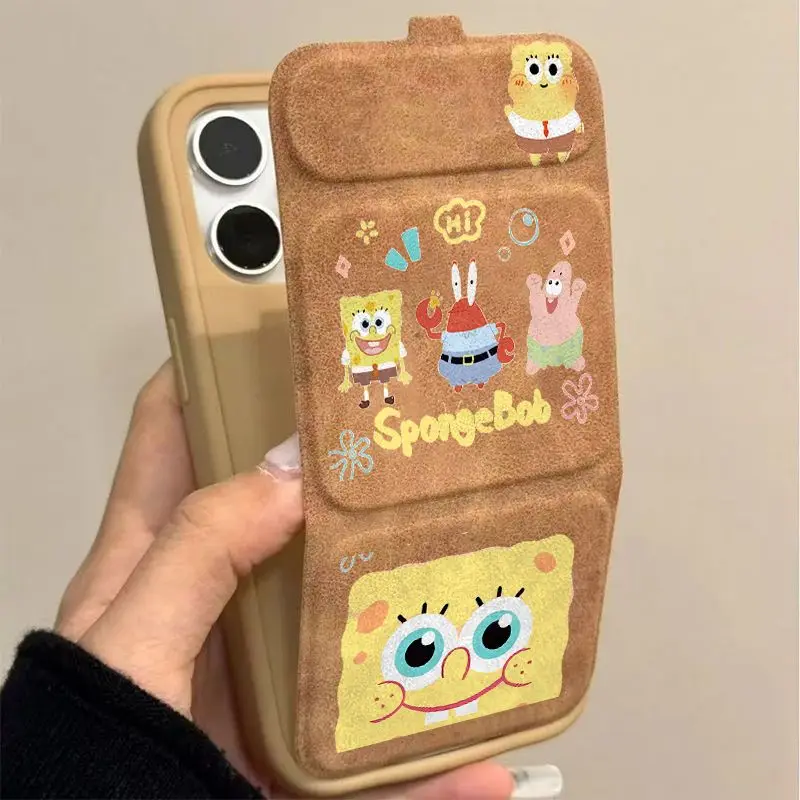 Фото Милый чехол для телефона с Спанч Бобом и складной подставкой для iPhone 16 15 Pro Max 14 13 12, силиконовый, полностью закрывающий, с мультяшными персонажами Патриком и Мистером Крабсом №3