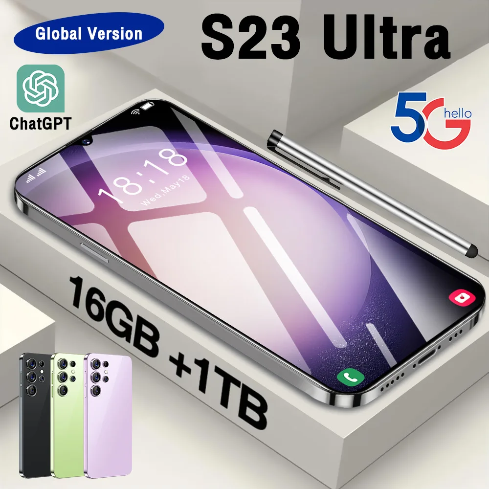 

New Hot S23 Ultra Smartphone 7.0 inch Full Screen 4G 5G Phone 16TB+1TB 7800mAh Mobile Phones Global Version 108MP HD