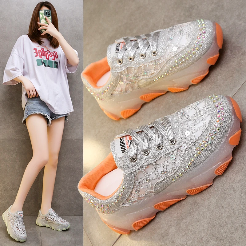 

Okkdey 2023 Spring Trend Women Transparent Sneakers Ladies Platform Jelly Shoes Laser Casual Shoes Shining Running Footwear