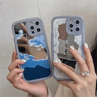retro mirror starry sky moon cloud art phone case for iphone 13 12 11 pro max xs max xr 7 8 plus lens protection case cute cover