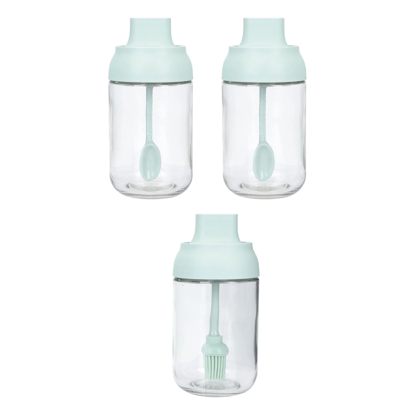 

3pcs Oil Bottles with Brush Seasoning Jars with Spoons Kitchen Condiment Pots