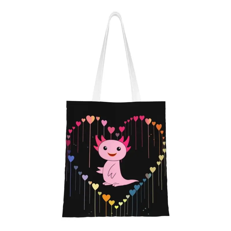 

Cute Printing Axolotl Funny Gift Pink Ambystoma Mexicanum Tote Shopping Bags Reusable Canvas Shopper Shoulder Handbag