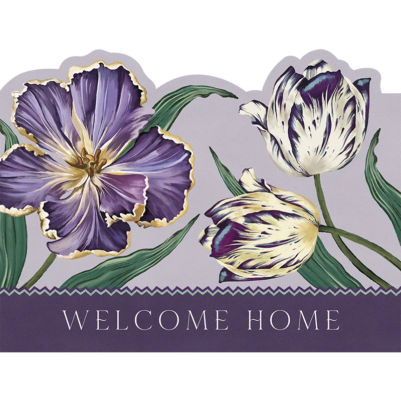 

Коврик для двери из ПУ кожи, легко чистящий ковер в винтажном стиле, в деревенском стиле, для сада, комнат с цветами и фиолетовыми тюльпанами, кухонные Коврики для пола