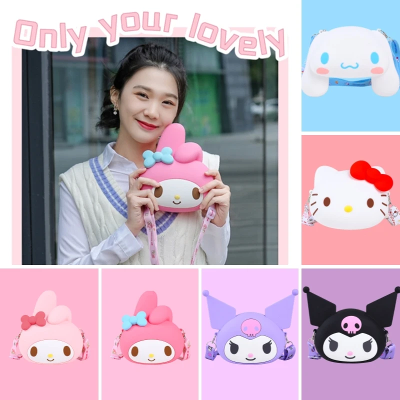 

Sanrio, креативный силиконовый Детский кошелек Hello Kitty My Melody Cinnamoroll, большая сумка через плечо для хранения монет