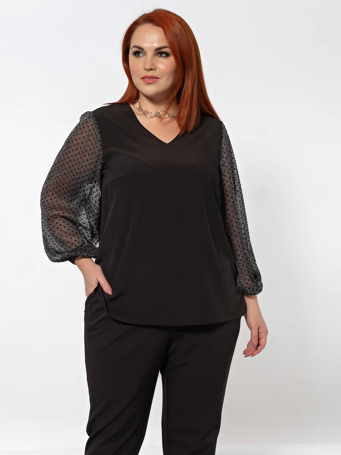 Блуза 0059-26 черный люрекс Размер 60 | Женская одежда