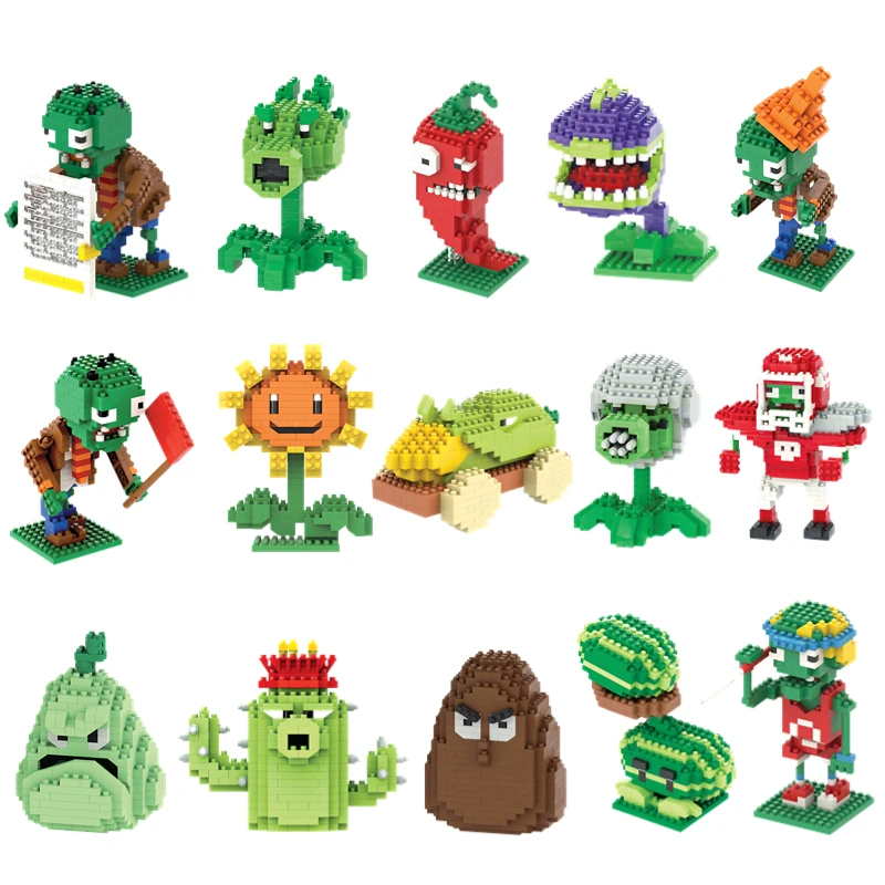 

Genuine Plants VS Zombies Blocks Small Cartoon Mini Building Block Peashooter SunFlower Chomper Assemble Action Model Doll Toy