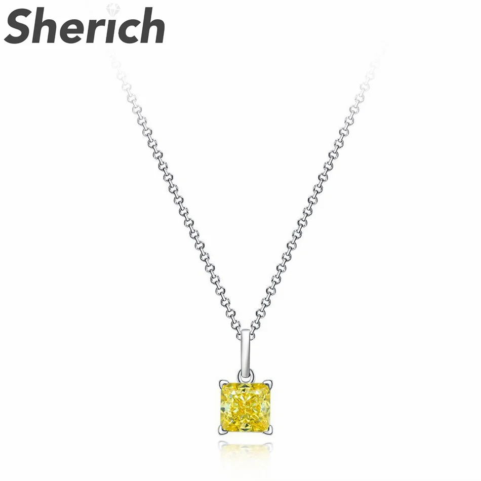 

Sherich Blue Pink Square High Carbon Diamond S925 Sterling Silver Simple Elegant Fashion Pendant Necklace Women's Brand Jewelry