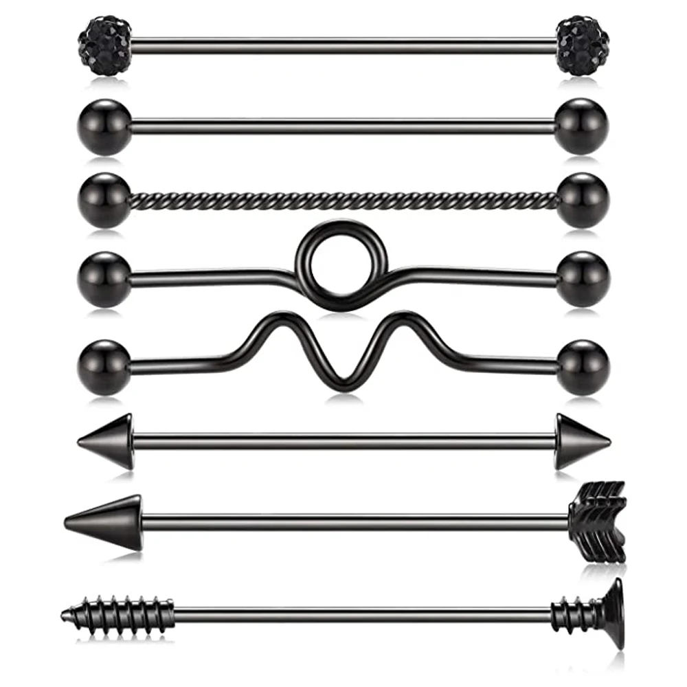 

Штанга из хирургической стали для пирсинга тела для мужчин и женщин, ювелирное изделие для прокола тела, длина стержня 38 мм, 8 шт.