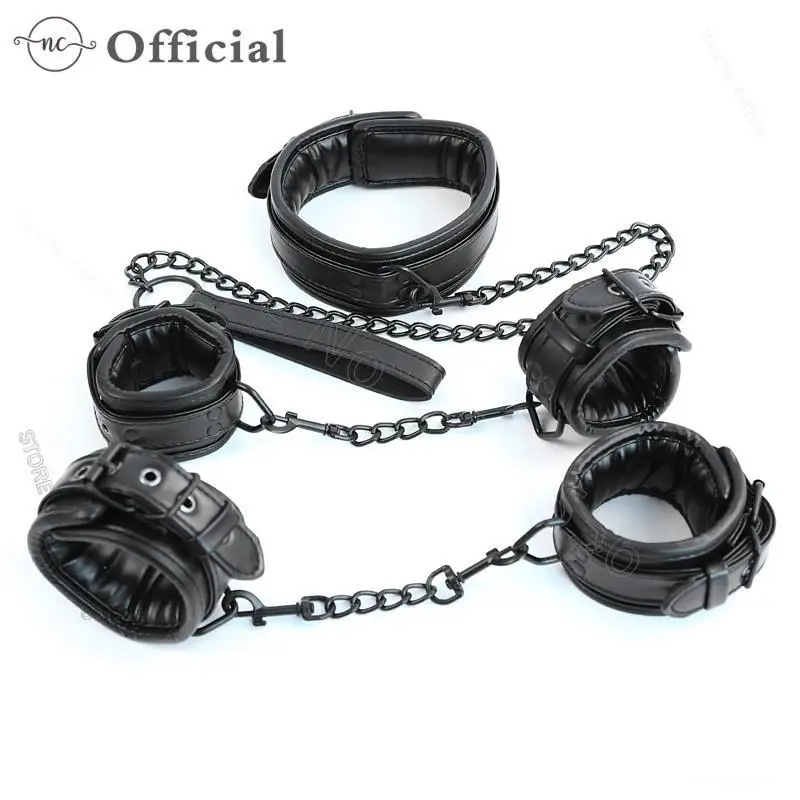 

Black Leather Bdsm Bondage Set 3pcs Restraints Collars Ankle Cuff Handcuffs For Sex Bondage Set Sex Toys For Women Adults