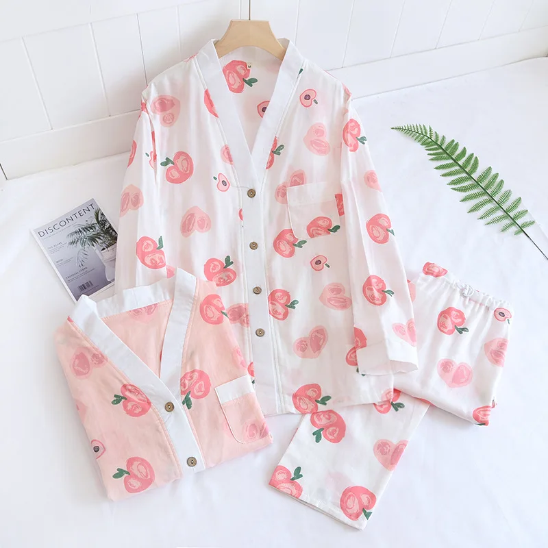 

Japanese Pure Cotton Double Layer Gauze Confinement Clothes Spring and Autumn Thin Postpartum Pregnant Women Nursing Pajamas