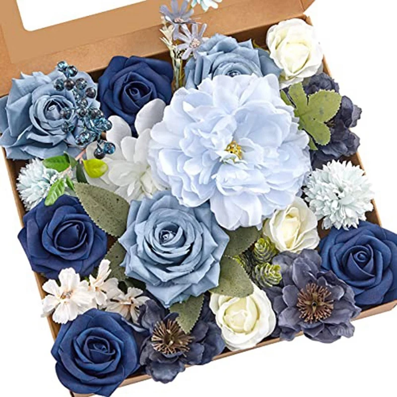 Artificial Flowers Fake Dusty Blue Peony Flowers Combo For DIY Wedding Bridal Bouquets Centerpieces Home Decorations