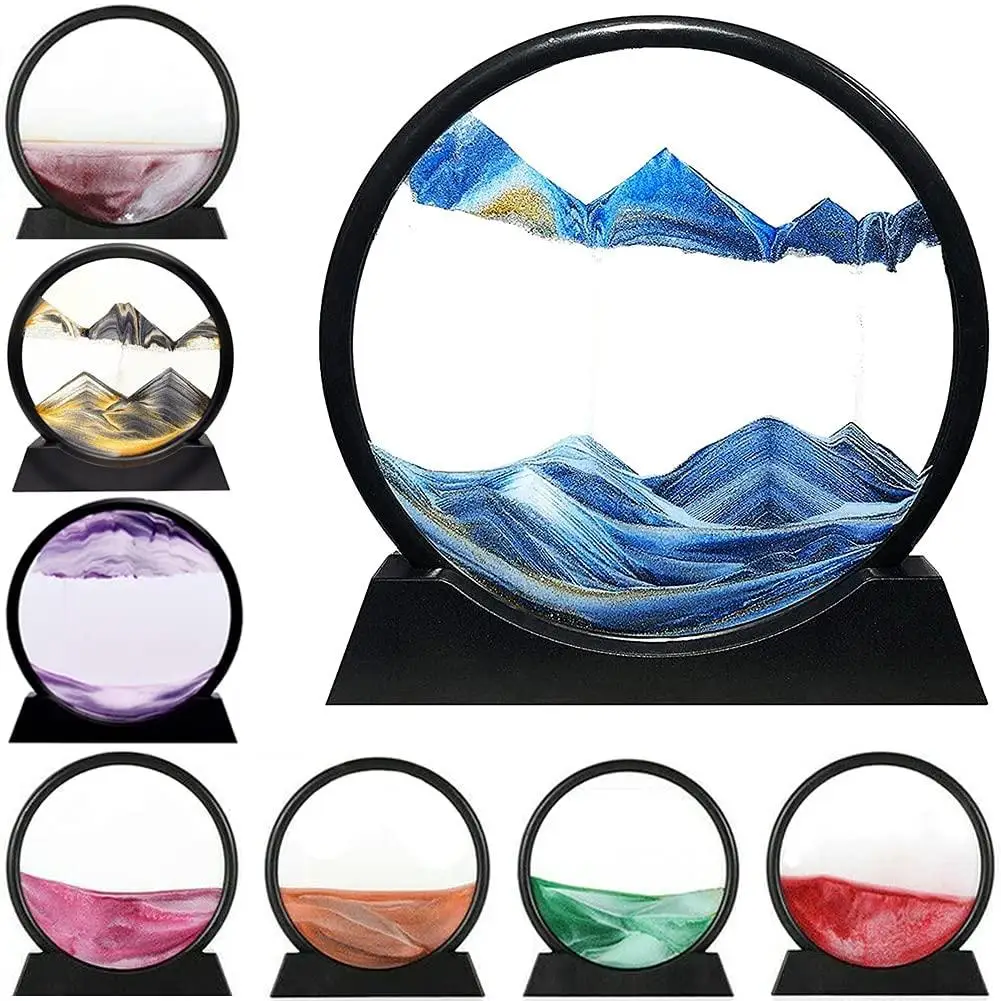 

7in 3D Moving Sand Paintings Art Flowing Sand Picture Desktop Art Ornaments Mountains Valleys Moving Sand Home Decorations
