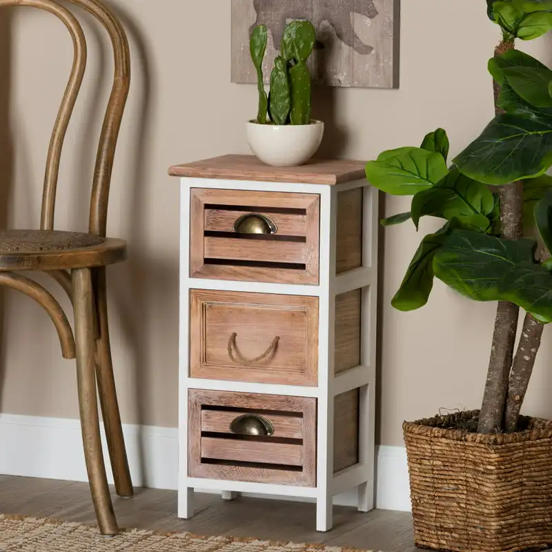 

Stylish Modern Two-Tone Wood 3-Drawer Storage Unit with Oak Brown and White Finish - Ideal for Bedroom and Living Spaces Perfect