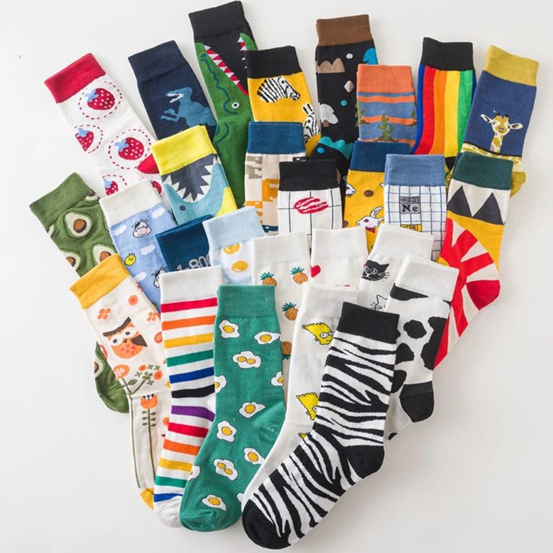 

Creative High Quality Fashion Harajuku Kawaii Happy Women Socks milk Food painting Strawberry Animal Print Funny Socks Cute Sock