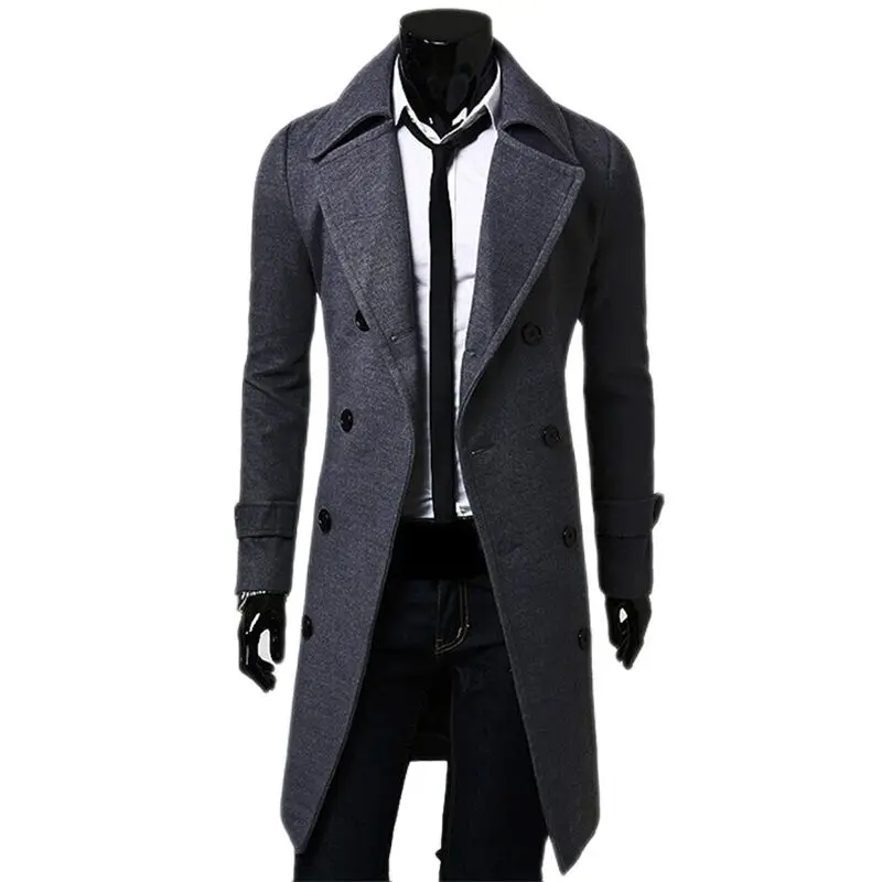 High Quality Trench Coat Men's Fashion Long Brand Autumn Jacket Self-Cultivation Solid Color Men's Coat Double-Breasted Jacket