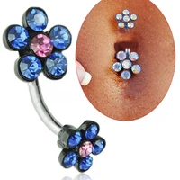 delysia king women trendy flower crystal belly button rings dangle navel pendant body piercing jewellery