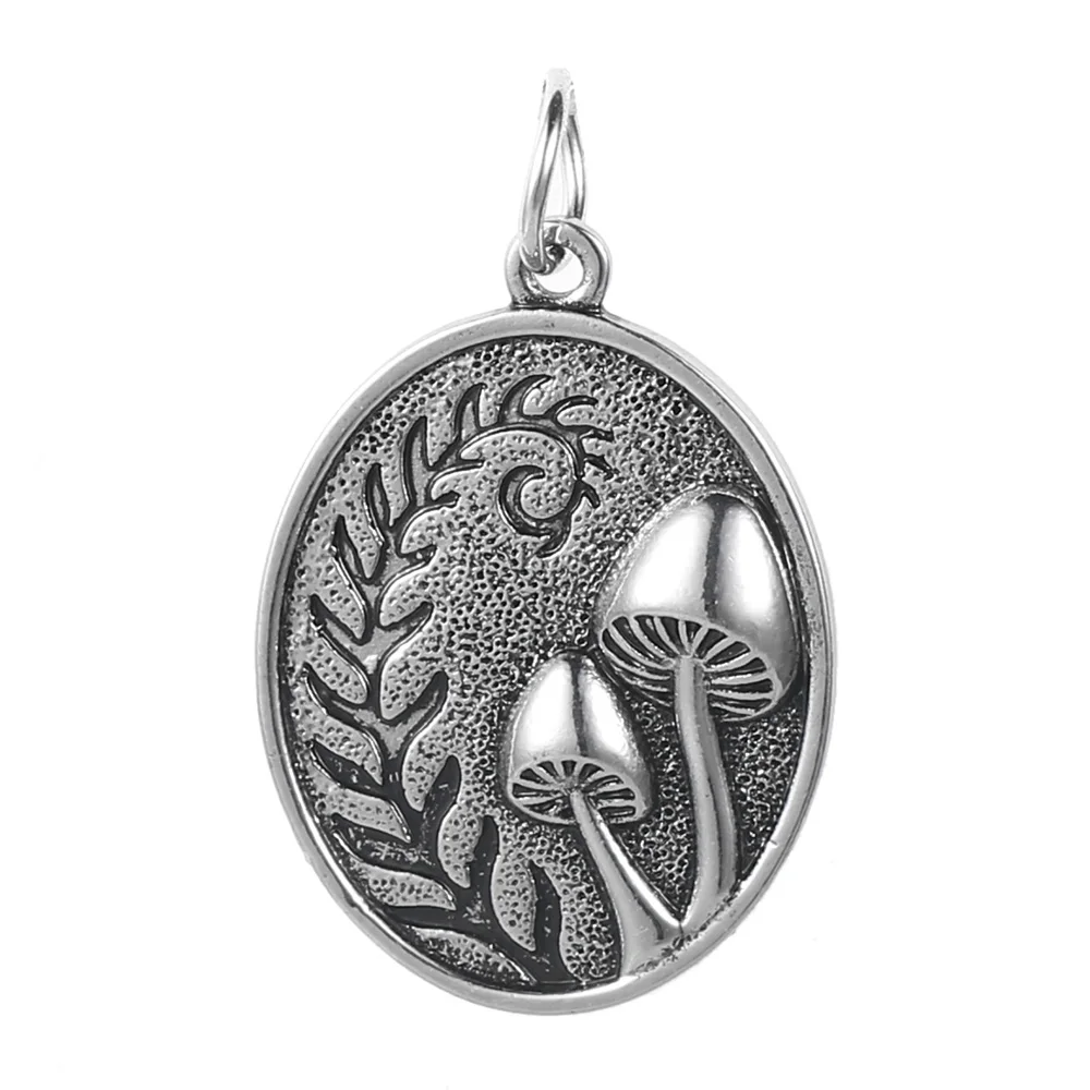 

Coconal Punk Men Women Mushroom leaf Carve Round Pendants Charms For Jewelry Making Handmade Carve Pendants Accessories DIY