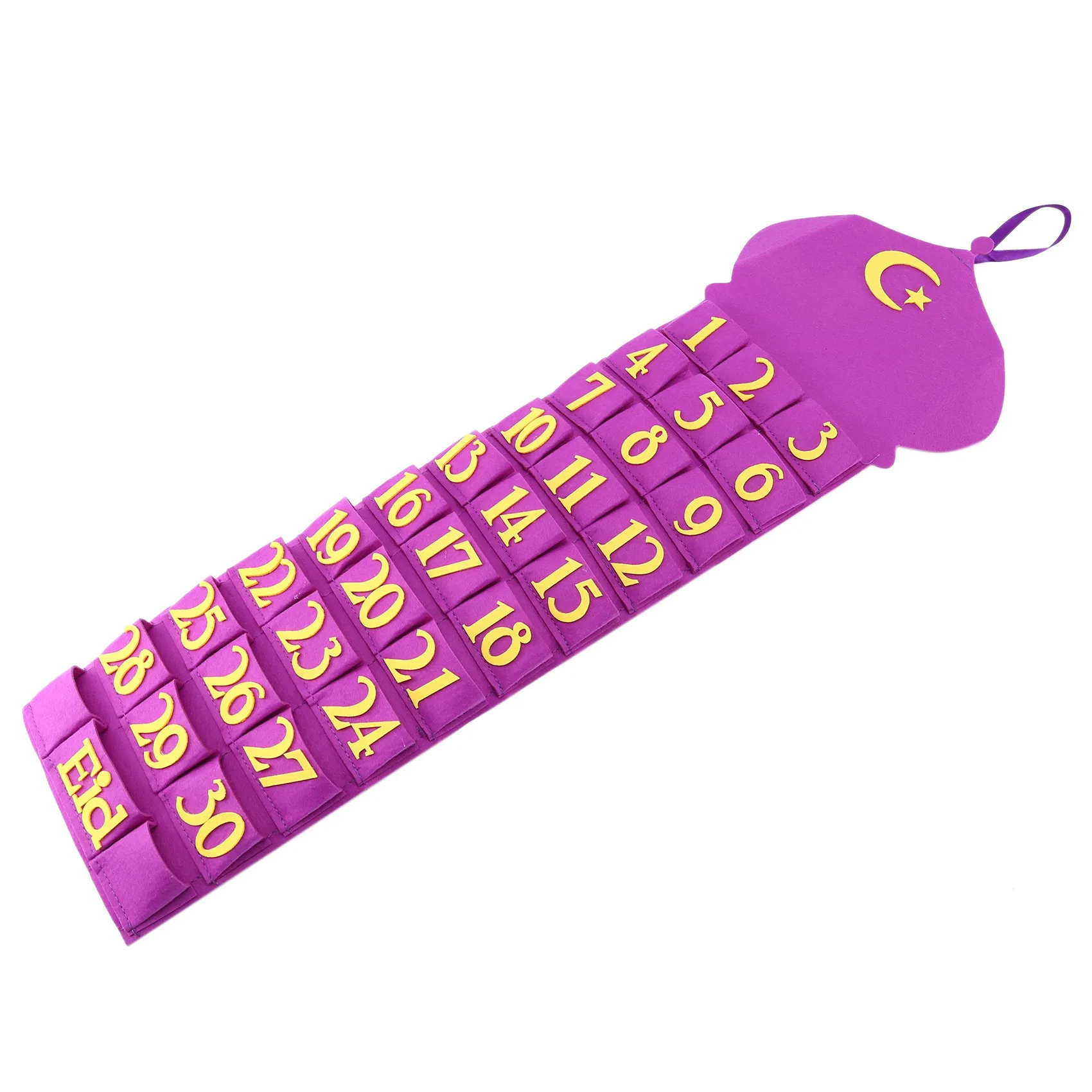 

Ramadan Mubarak Ramadan Hanging Calendar Felt Eid Mubarak Wall Countdown Calendar with 30 Numbered Pockets Purple