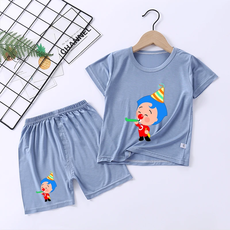 Фото Детские пижамы Plims Clown: комплекты домашней одежды, футболка и брюки, мультяшный аниме-дизайн, низкая посадка, летняя ночная рубашка для мальчиков №2