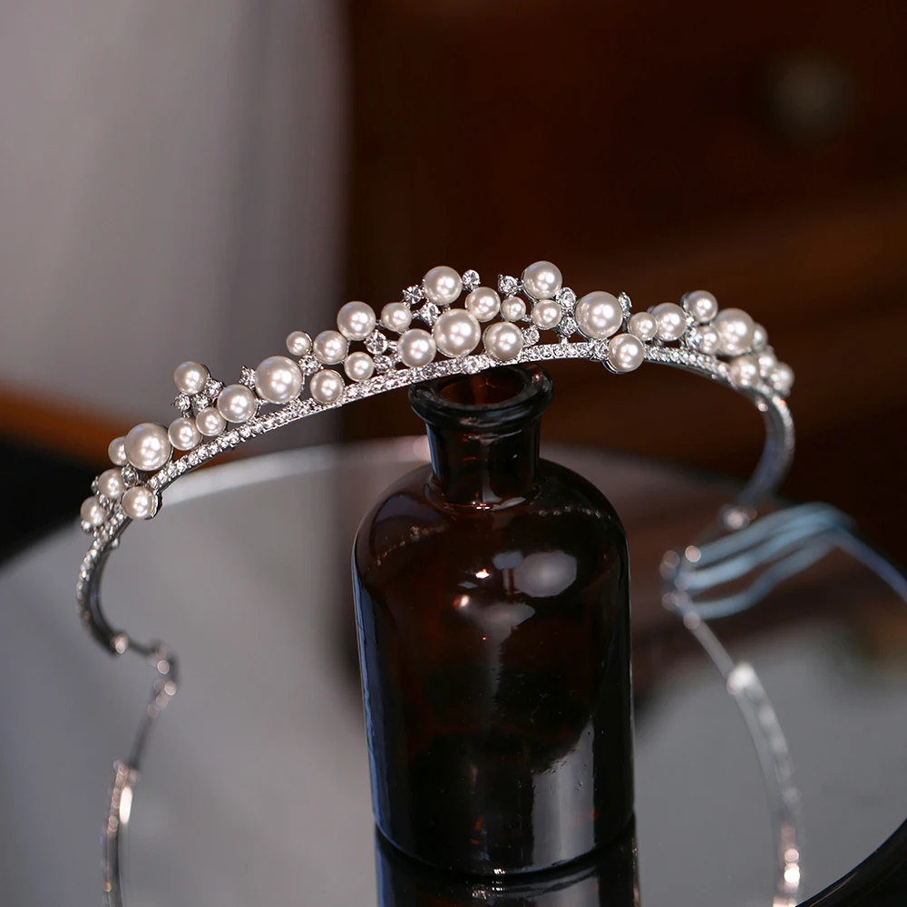 Тиары с жемчужинами в Корейском стиле свадебные блестящие головные уборы для