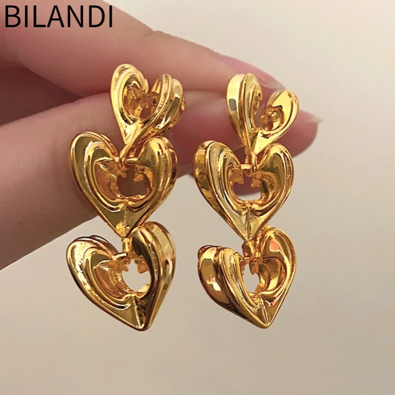 

Bilandi Fashion Jewelry 925 Silver Needle Personality Metal Heart Earrings For Women Girl Party Gift Accessories 2023 Trend New